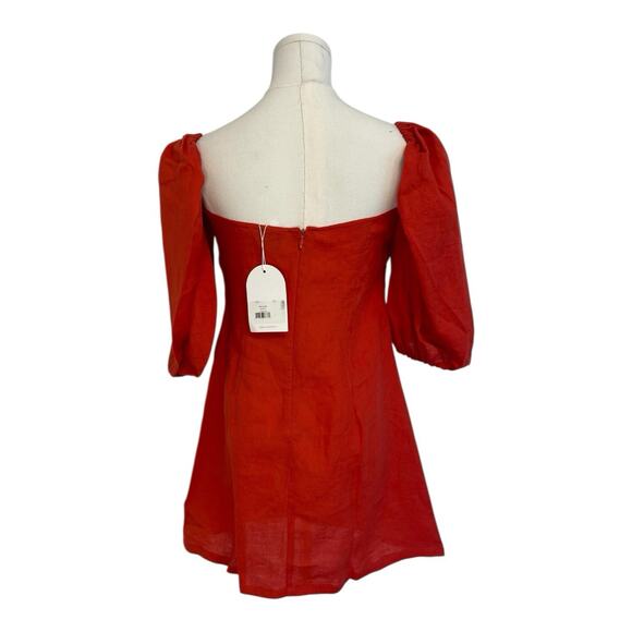 NWT Revolve x Rumer Freya Mini Linen Puff Sleeve Dress Red Size Medium - Picture 3 of 7